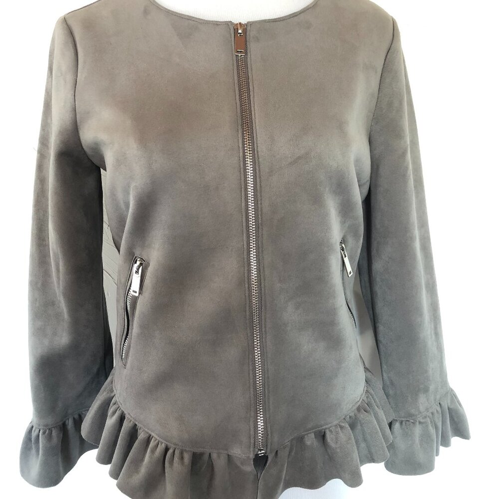 BLVD brand, Grey Faux Washable Suede Zip Front Jacket - Size S